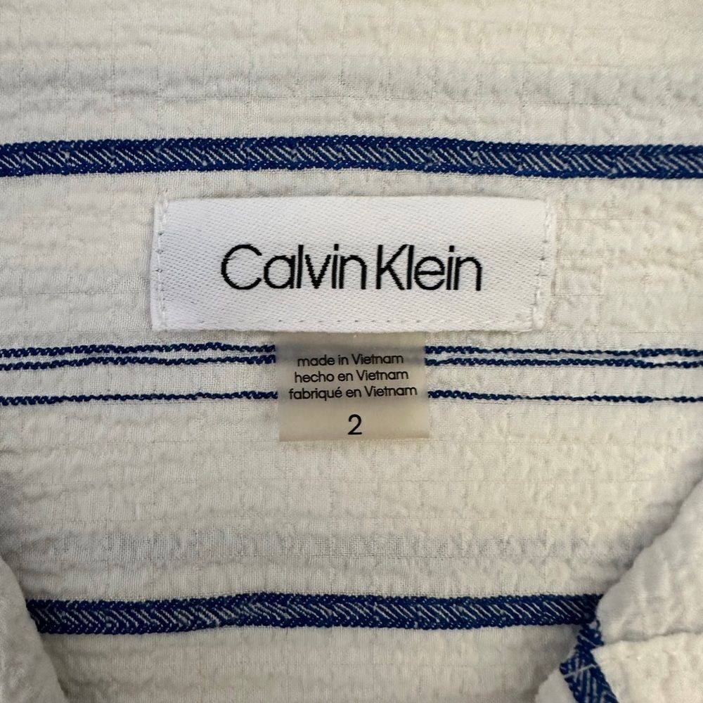 Calvin Klein ~ White with blue stripes belted dress ~ capped sleeves ~ size 2 - Picture 5 of 9